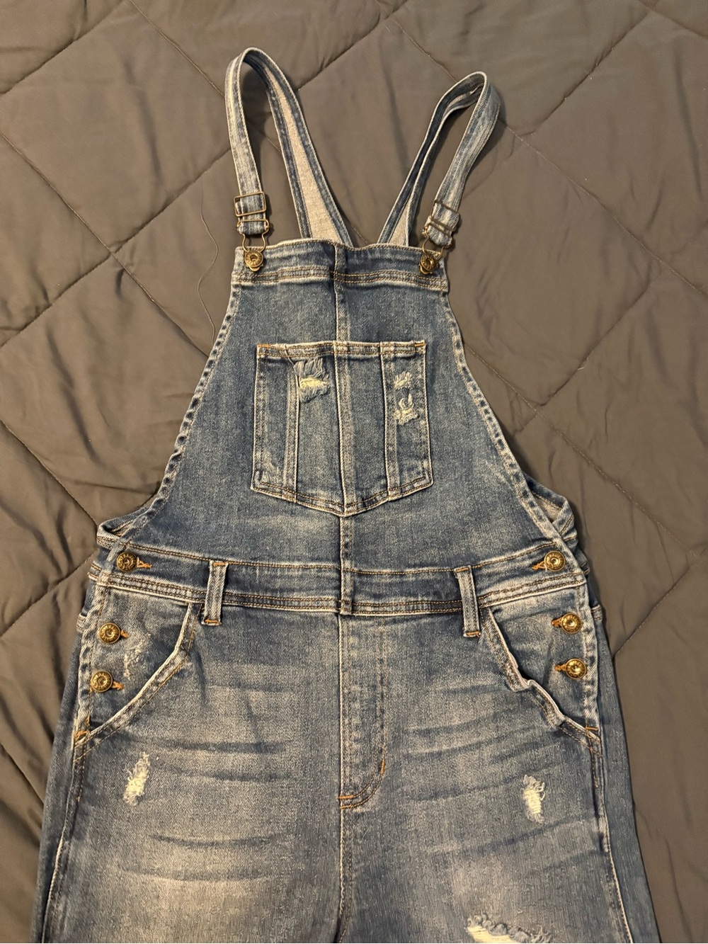 Women's Distressed Blue Denim Overalls